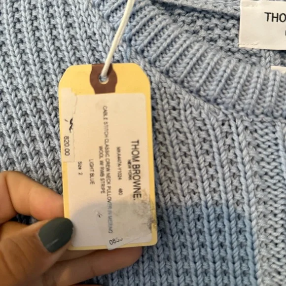 Thom Browne. Cable Stitch Classi Pullover Merino Wool Light Blue NEW NWT - Picture 6 of 9